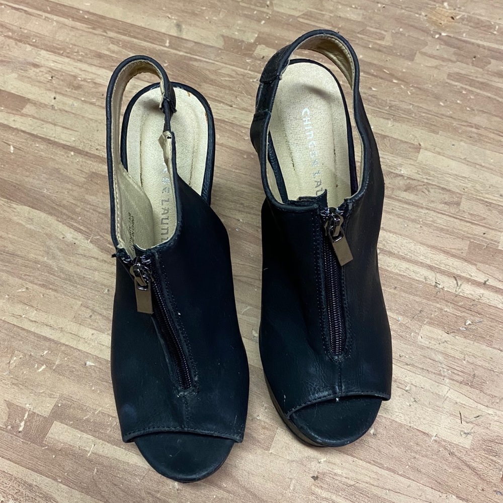 Black Zip Up Wedge Heel - Picture 5 of 7